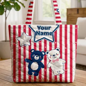 Bears Star Balloon Red White Stripes - Independence Day Patriotic Gift Quilted Tote Bag