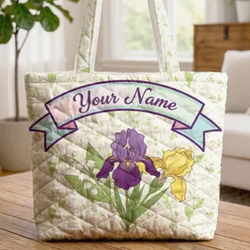 Lily of the Valley Iris Flowers Your Name Arch - Spring Lover Gift Quilted Tote Bag