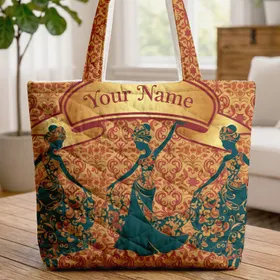 Women Silhouettes Headwraps Scrollwork - Everyday Accessory Gift Quilted Tote Bag