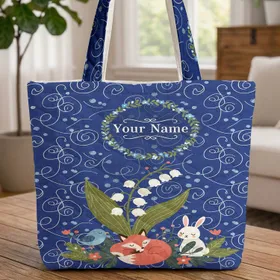Lily of the Valley Floral Wreath Swirling Lines Berry Clusters - Botanical Lover Everyday Gift Quilted Tote Bag