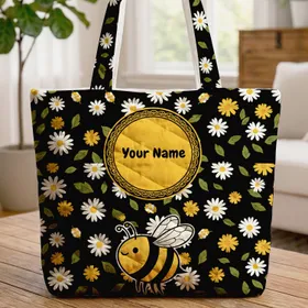 Bee Daisy Flowers - Everyday Use Gift for Bee Lovers Quilted Tote Bag
