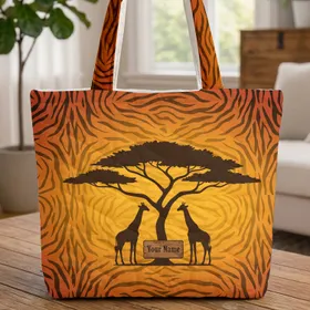 Tiger Stripes Savanna Acacia Tree Giraffe Wooden Sign Wildlife Lover Gift Quilted Tote Bag