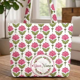 Botanical Floral Medallion Wreath - Everyday Accessory for Her Quilted Tote Bag