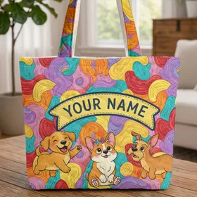 Cartoon Dogs Organic Swirls - Everyday Tote Dog Lover Gift Quilted Tote Bag