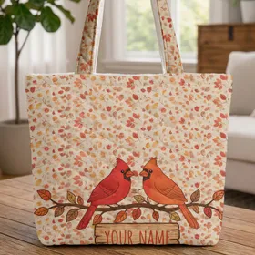 Autumn Cardinals Personalized Wooden Sign - Wildlife Lover Gift Quilted Tote Bag