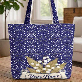 Lily of the Valley Indigo Berry Vine Swirling Floral - Everyday Tote Home Decor Gift Quilted Tote Bag