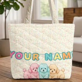 Toy Poodle Puppies Bunting Flags Flower Petals Stars Everyday Poodle Lover Gift Quilted Tote Bag