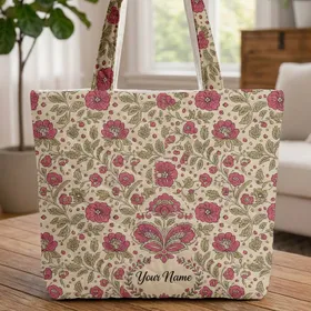 Indian Floral Botanical Medallion Floral Wreath - Boho Lifestyle Gift Quilted Tote Bag