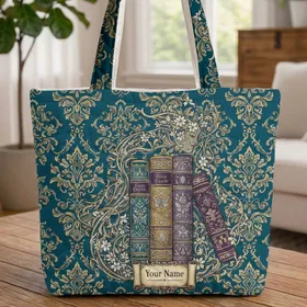 Ornate Antique Book Spines Butterfly Floral Gilded Scroll - Book Lover Gift Quilted Tote Bag