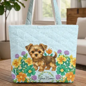 Yorkshire Terrier Puppy Blooming Garden - Personalized Dog Lover Everyday Tote Quilted Tote Bag