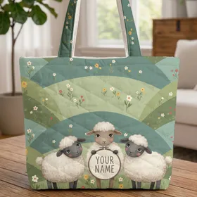 Personalized Cross Stitch Sheep Wildflower Hills - Baby Shower Gift Quilted Tote Bag