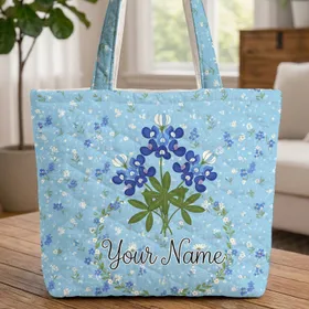Bluebonnet Wildflower Bloom - Spring Floral Everyday Accessory Quilted Tote Bag
