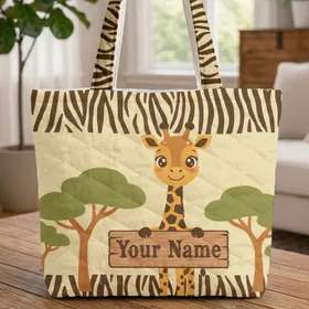 Bold Zebra Stripe Giraffe Acacia Trees - Wildlife Lover Gift Quilted Tote Bag