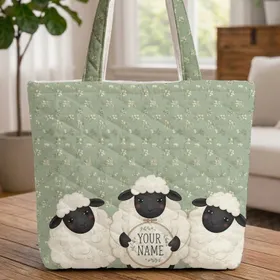 Sheep Name Hoop Sage Green Leaves - Farmhouse Decor Gift for Sheep Lover Quilted Tote Bag