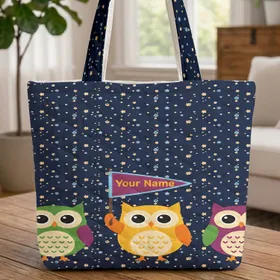 Three Owls Starry Pennant - Everyday Carry Wildlife Lover Gift Quilted Tote Bag