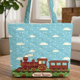 Ornate Steam Train Enamel Plaque Sky Clouds - Gift for Young Train Enthusiasts Quilted Tote Bag
