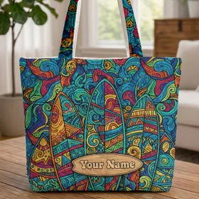 Vibrant Surfboards Ocean Swirl 'Your Name' - Beach Life Gift Quilted Tote Bag