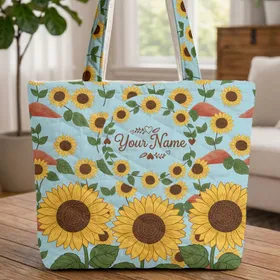 Personalized Sunflowers Wreath Meadow - Farmhouse Decor Garden Lover Gift Quilted Tote Bag
