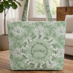 Botanical Chrysanthemum Name Wreath - Everyday Carry Gift Quilted Tote Bag