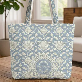 Chrysanthemum Floral Wreath Your Name - Boho Lifestyle Everyday Carry Quilted Tote Bag