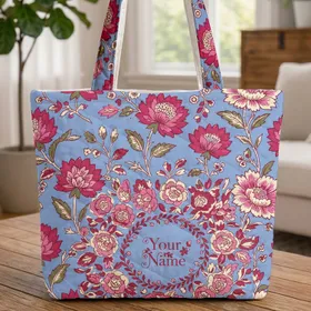 Fuchsia Pink Blossom Central Bouquet Floral Wreath - Boho Lifestyle Everyday Carry Gift Quilted Tote Bag