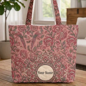 Indian Chintz Flowers Leaves Birds - Everyday Tote Boho Lifestyle Present for Daily Errands Quilted Tote Bag
