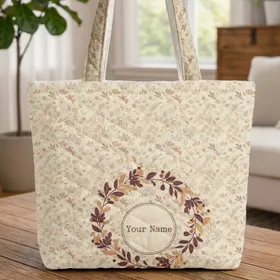 Autumn Foliage Berry Wreath Cross Stitch Frame - Farmhouse Home Decor Gift Quilted Tote Bag