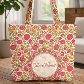 Indian Chintz Flowers Leaves Medallion - Everyday Tote Quilted Tote Bag