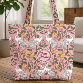 White Crane Citrus Blossom - Everyday Tote Wildlife Lover Gift Quilted Tote Bag