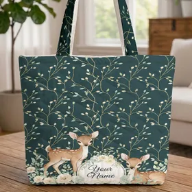 Fawns Golden Vines Wildflowers Personalized Name - Nature Lover Everyday Gift Quilted Tote Bag