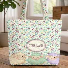 Three Fluffy Sheep Wildflower Clover - Everyday Tote Gift for Kids Quilted Tote Bag
