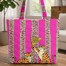 Tiger Duo Name Flag Bold Stripes - Wildlife Lover Everyday Tote Gift Quilted Tote Bag