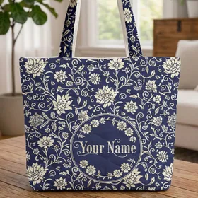 Ornate Botanical Floral Wreath Flowers Leaves Vines - Everyday Tote Home Decor Gift Quilted Tote Bag