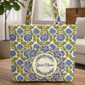 Botanical Floral Medallion Wreath Flowers Foliage - Everyday Carryall Boho Quilted Tote Bag