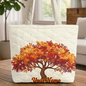 Autumn Tree Name Flowing Script Undulating Texture - Fall Lifestyle Quilted Tote Bag