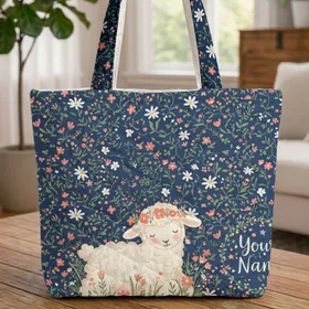 Sweet Lamb Daisy Floral Your Name - Everyday Lifestyle Gift Quilted Tote Bag