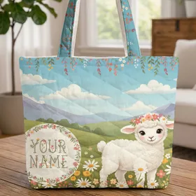 Personalized Lamb Wildflower Meadow - Spring Nature Lover Gift Quilted Tote Bag