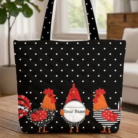 Farmhouse Roosters Chickens Polka Dot - Farmhouse Decor Chicken Lover Gift Quilted Tote Bag