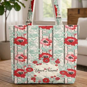 Botanical Flowers Personalized Name Wreath - Everyday Style Thoughtful Gift Quilted Tote Bag