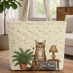 Majestic Tabby Cat Butterflies Wooden Sign - Cat Lover Home Decor Gift Quilted Tote Bag