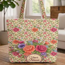 Floral Bouquet Roses Anemones Vines - Everyday Tote Gift Quilted Tote Bag