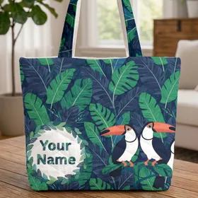 Exotic Toucans Monstera Banana Leaves Lush Tropical Foliage - Tropical Paradise Gift Quilted Tote Bag