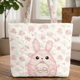 Plump Pink Bunny Hydrangea Baby's Breath - Home Decor Gift for Kids Quilted Tote Bag
