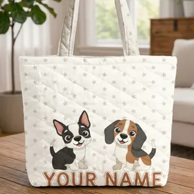 Playful Boston Terrier Beagle Dogs - Everyday Carryall Dog Lover Gift Quilted Tote Bag