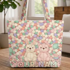 Plush Toy Bunny Bear Felt Ball Macarons Balloons - Nursery Decor Baby Shower Gift Quilted Tote Bag