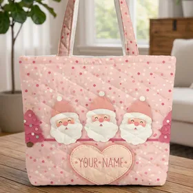 Felt Santa Christmas Trees Heart Your Name Stars - Holiday Gift Quilted Tote Bag