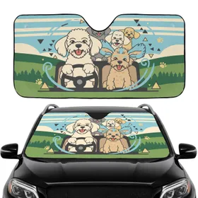 Poodle-mix Dogs Driving Speed Lines Paw Prints - Road Trip Gift for Dog Lover Car Sunshade