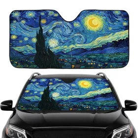 Crescent Moon Swirling Night Sky Cypress Tree Village - Home Decor Gift Car Sunshade