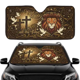 Lion Crown Thorns Cross Doves God is Good - Spiritual Faith Gift Car Sunshade