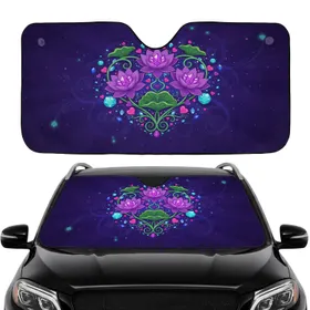 Purple Lotus Amethyst Heart Vine Gemstone Accents - Vehicle Interior Accessory Car Sunshade